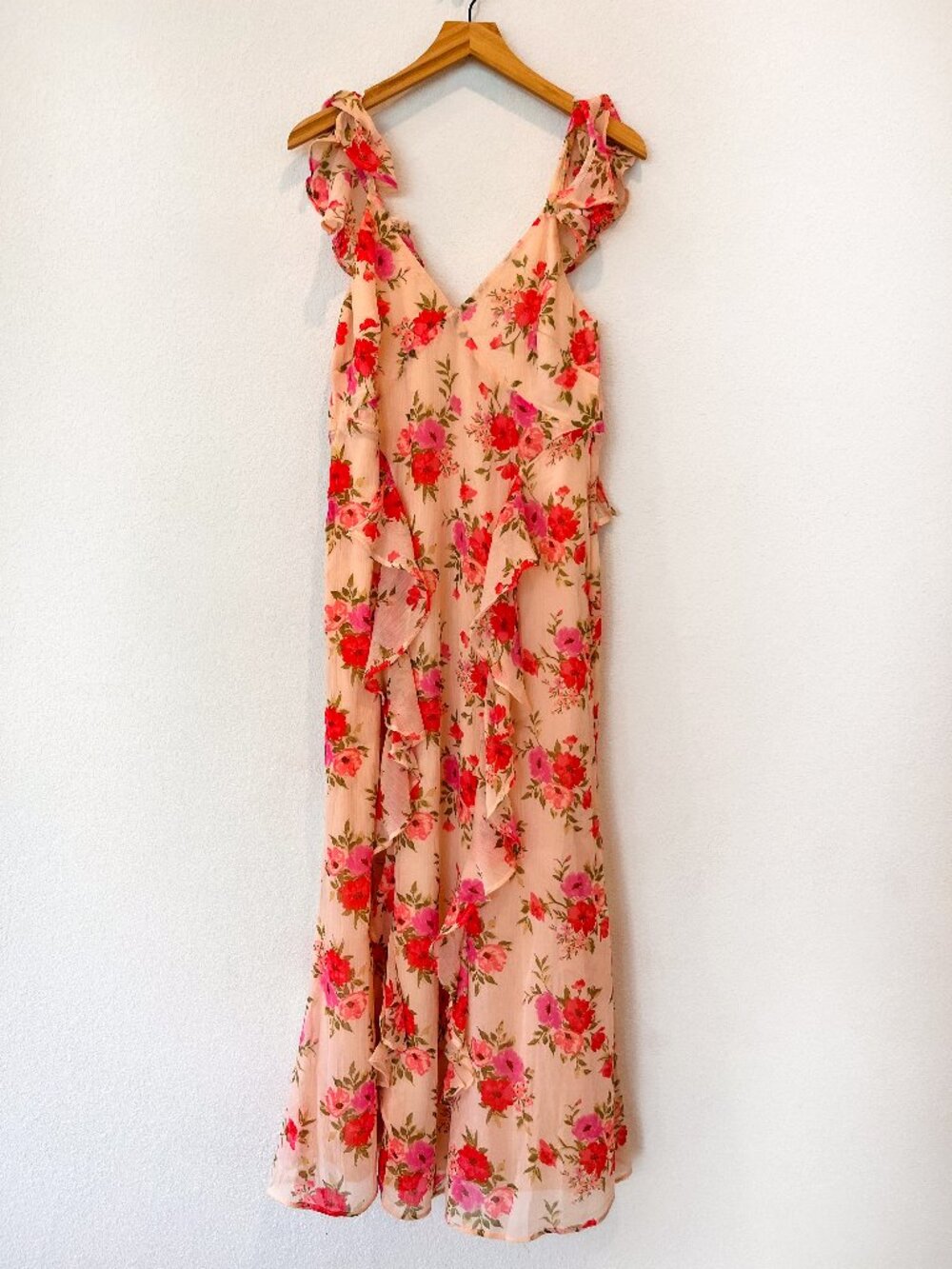 NWT The Occasion by ON Off-Shoulder Ruffle Chiffon Maxi Dress Pink Floral 8